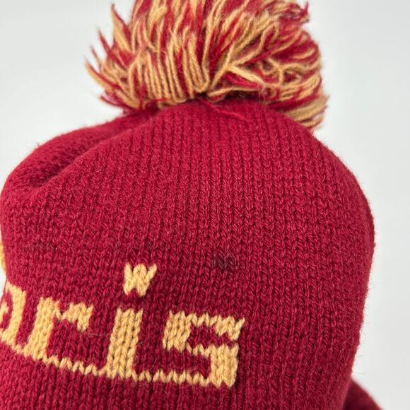 Vintage 70s Polaris Snowmobiles Cuffed Pom Pom Beanie Toque Winter Hat Red - Picture 5 of 9